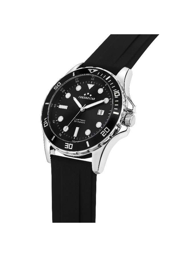 Chronostar Men's Black Round Analog Dial with Silver Alloy Band Watch - 43mm - R3751291002 - Image 2