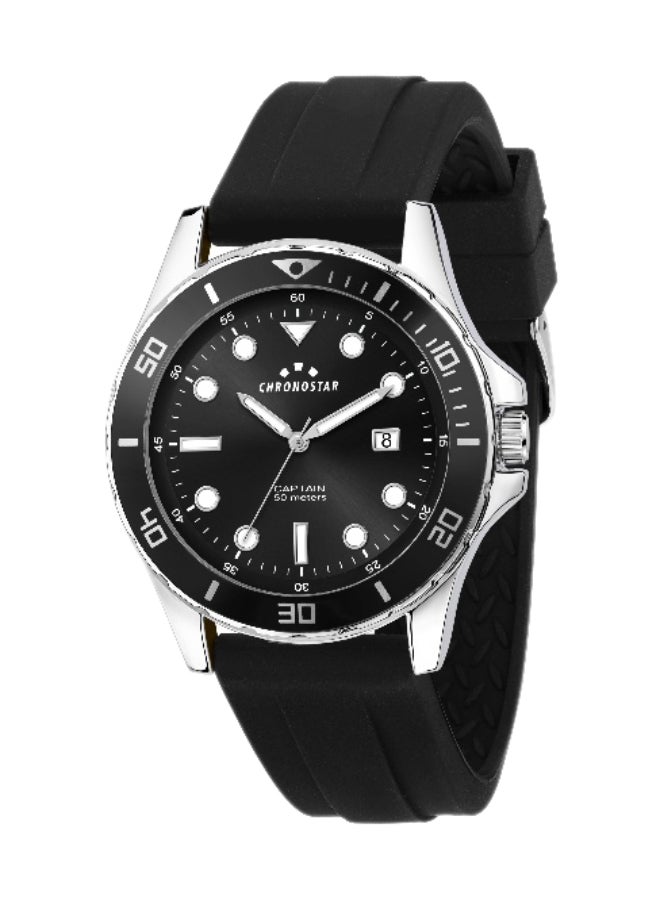 Chronostar Men's Black Round Analog Dial with Silver Alloy Band Watch - 43mm - R3751291002 - Image 1