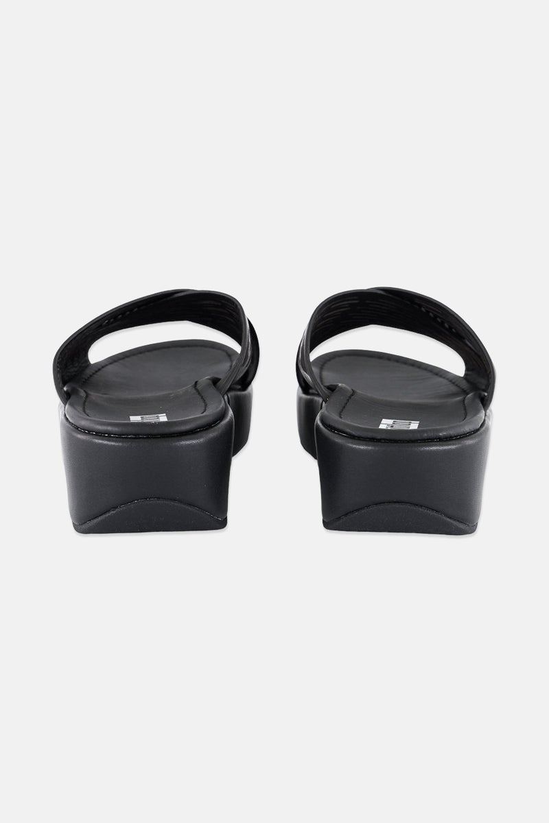 FitFlop Women Slip On Leather Sandal, Black  - Image 3