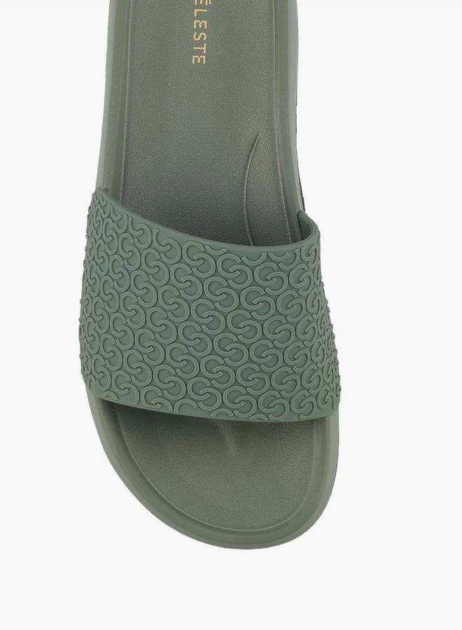 Celeste GREEN Women Monogram Textured Slides for Women | Best Price UAE