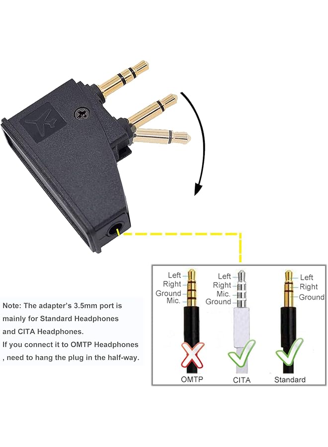 erorex Airplane Headphone Adapter Adjustable Angle Airline Flight Headphone Converter Gold Plated 3.5Mm Male To 3.5Mm Female Stereo Aux Jack Headphone Adapter For More Headphones - Image 5