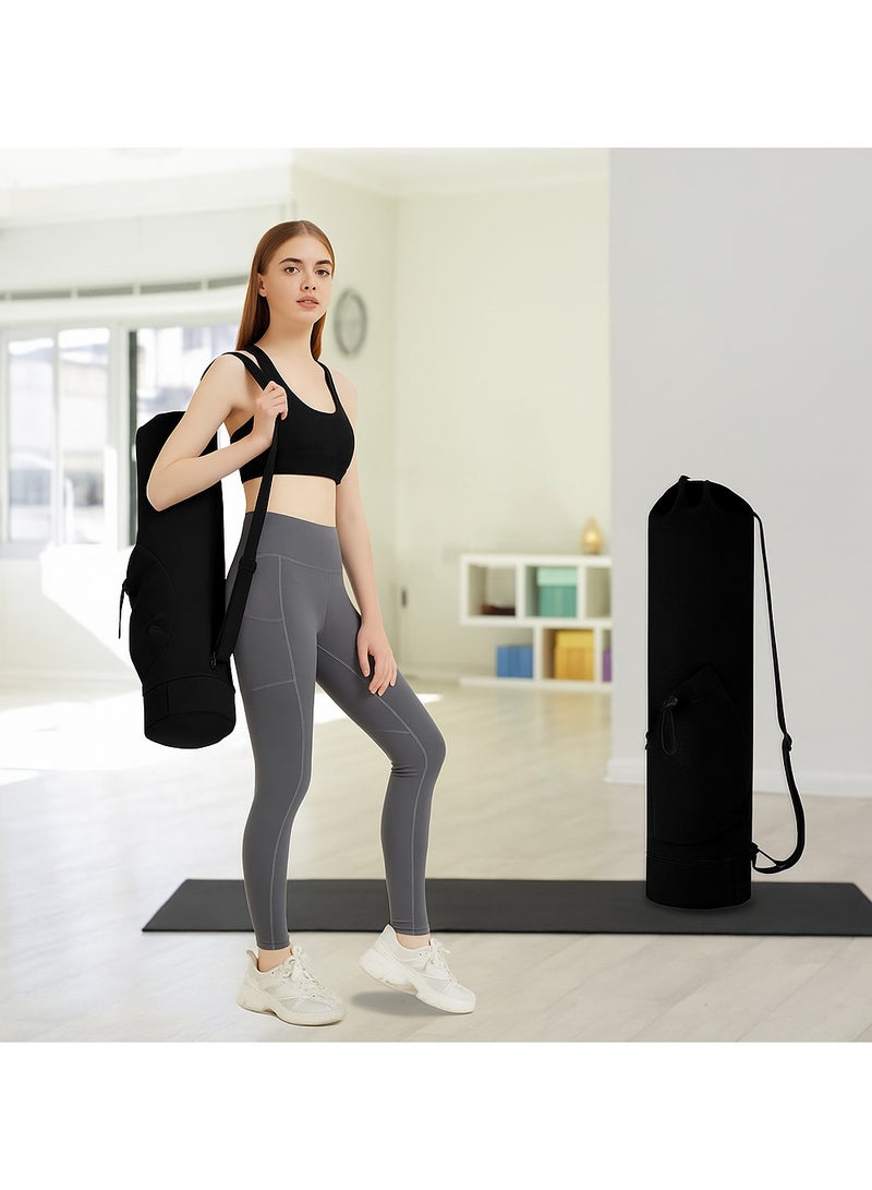 Yoga Mat Bag with Wet Pocket & Water Bottle Holder, Full Zip Waterproof Carrier with Adjustable Strap for Gym, Beach, Travel, Fits Most Mats for Women & Men (Black) - view 2