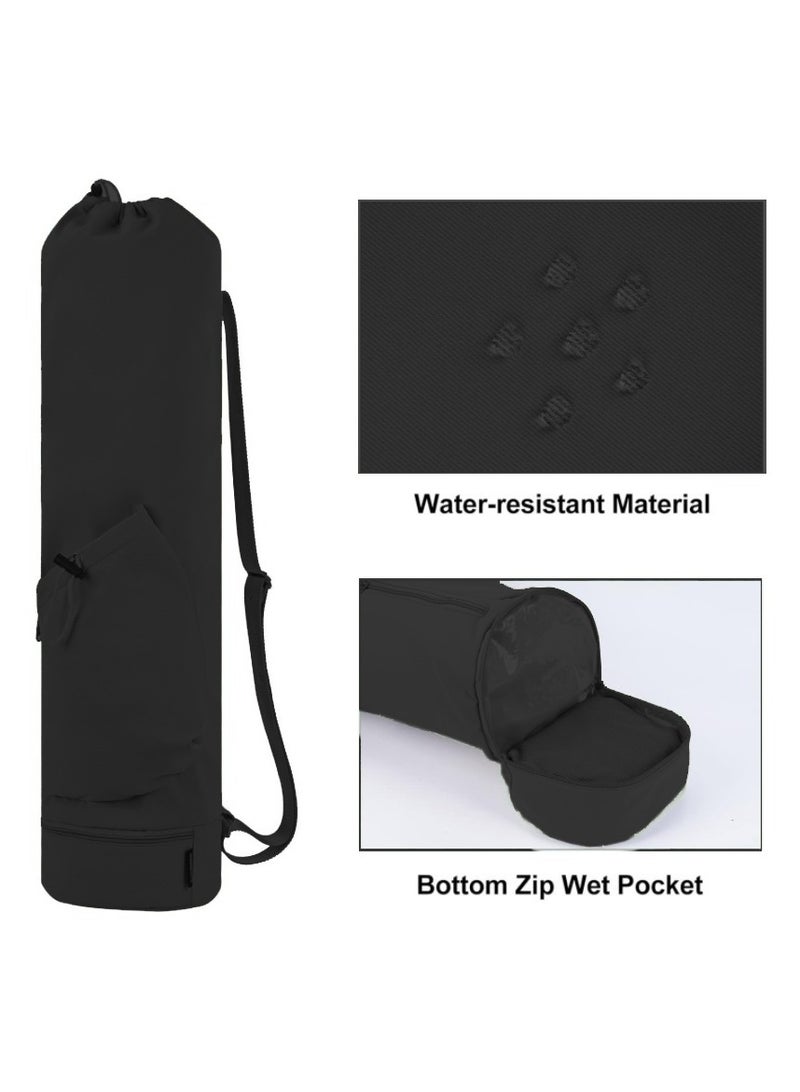 Yoga Mat Bag with Wet Pocket & Water Bottle Holder, Full Zip Waterproof Carrier with Adjustable Strap for Gym, Beach, Travel, Fits Most Mats for Women & Men (Black) - view 3
