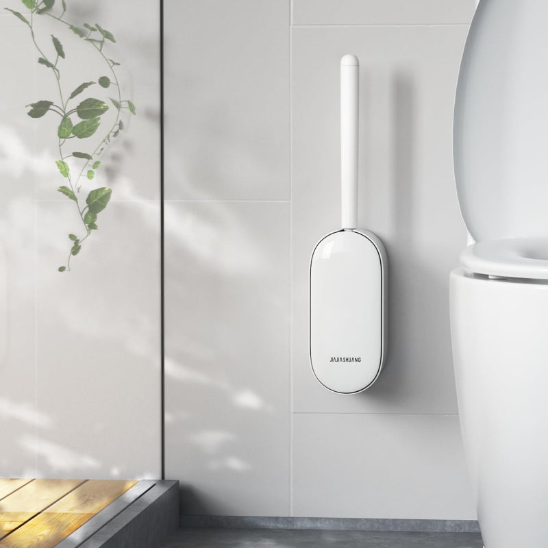 Compact Toilet Brush Set - Ergonomic White Toilet Bowl Brush With Holder for Bathroom RV Cleaning - Image 1