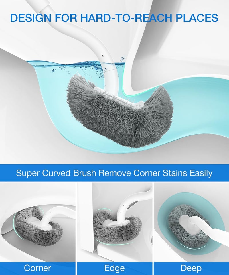Compact Toilet Brush Set - Ergonomic White Toilet Bowl Brush With Holder for Bathroom RV Cleaning - Image 4