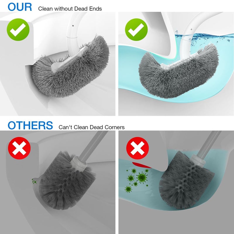Compact Toilet Brush Set - Ergonomic White Toilet Bowl Brush With Holder for Bathroom RV Cleaning - Image 2