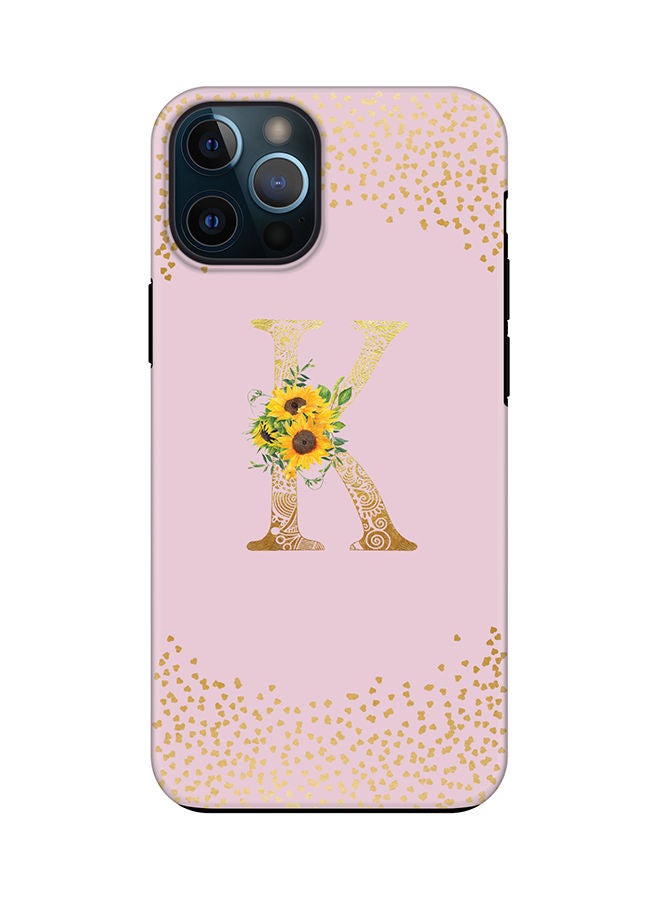 Stylizedd Monogram Tough Cover for Apple iPhone 12 Pro Case Custom Initials Letter Floral Mandala Pattern Tough Pro Dual Layer hybrid PC inner TPU protection Alphabet- K (Pink) - Image 1