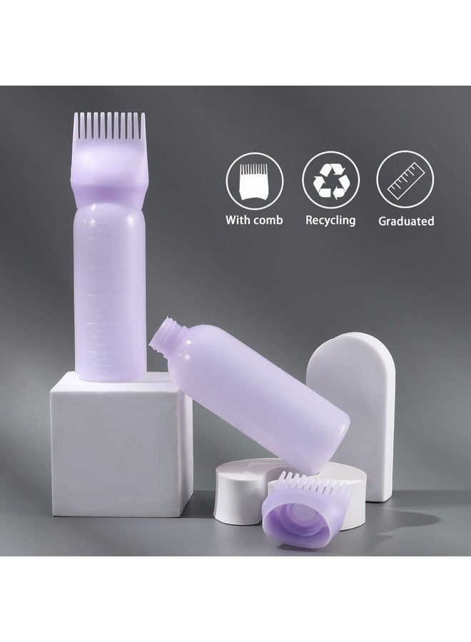 Pimoys Root Comb Applicator Bottle 6 Ounce, 2 Pack Oil Applicator For Hair Dye, Bottle Applicator Brush With Graduated Scale, Purple