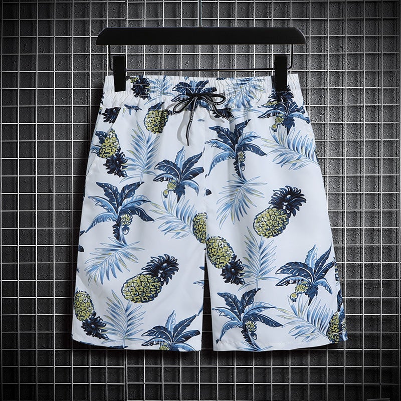 Generic Value three-piece Beach suit mens all-match quick-drying shorts Hainan Island retro Hong Kong style ice silk floral shirt class clothes st64 white shorts 