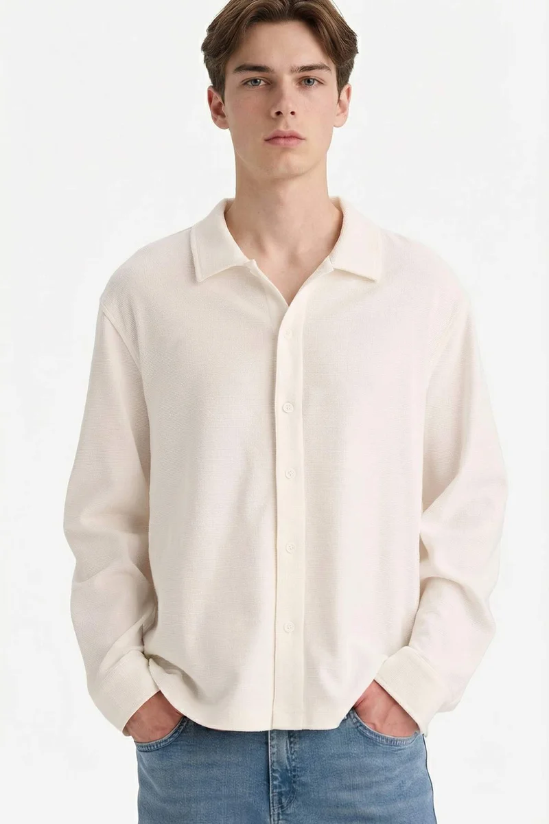DeFacto Boxy Fit Polo Collar Long Sleeve Shirt