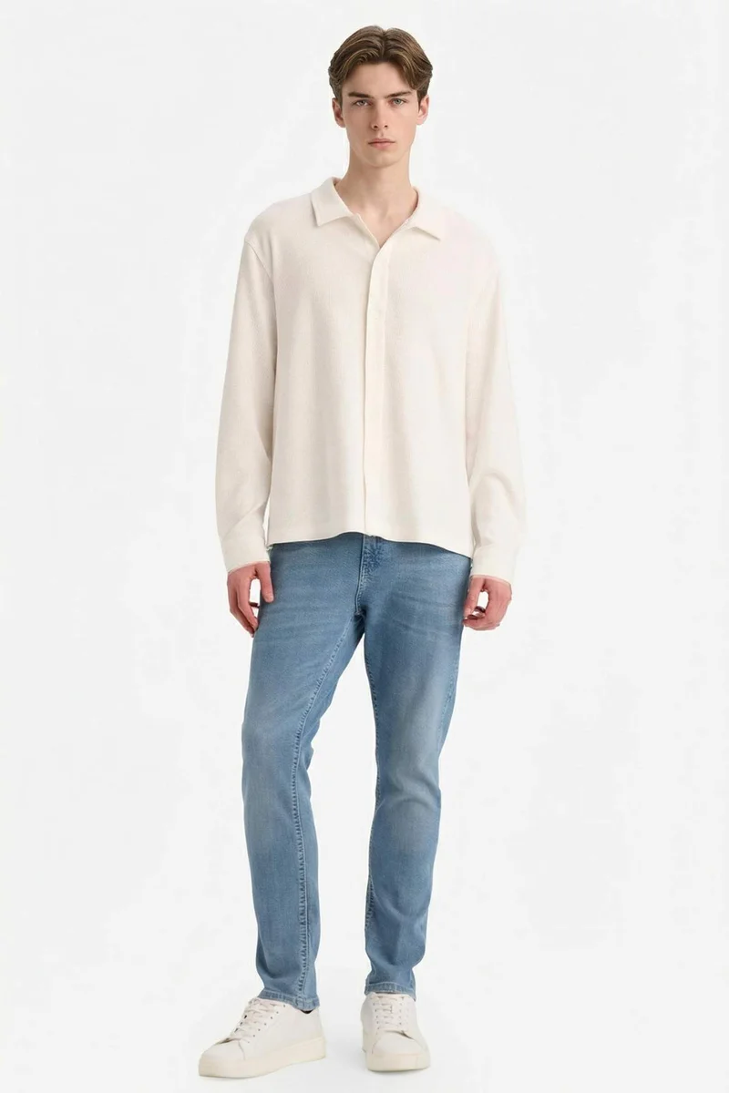 DeFacto Boxy Fit Polo Collar Long Sleeve Shirt