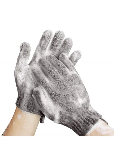 Shower Exfoliating Scrub Gloves Medium to Heavy Bathing Gloves Body Wash Dead Skin Removal Deep Cleansing Sponge Loofah for Women and Men 1 Pair Gray