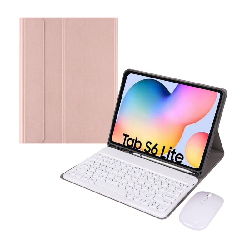 DGG Rose Gold Samsung Tab Keyboard Case Compatible with Samsung Galaxy Tab S6 Lite with Protective Cover Stand Function and Daily Tablet Carry - Image 1