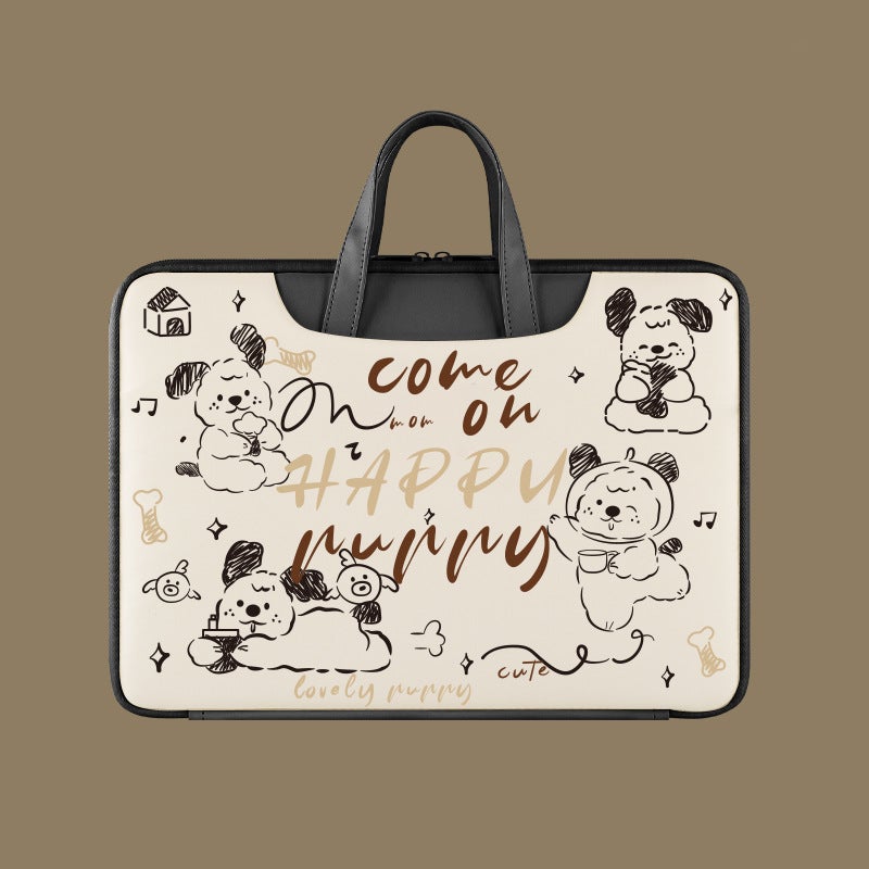 Laptop Handbag for 13-16 Inch Notebook, Waterproof Shockproof Computer Tote Bag with Handle, Fits Huawei/Honor/Xiaomi/Lenovo Xiaoxin, Black & White Cartoon Design, Trendy Carrying Case for Women & Students - Image 1