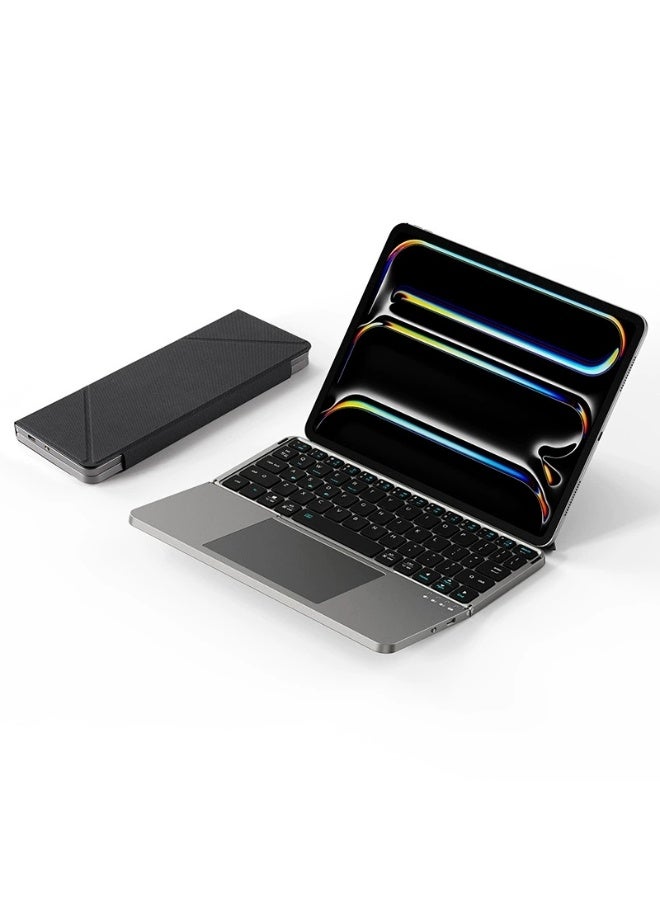 BlueFire 2-in-1 Foldable Bluetooth Keyboard with Touchpad & Magnetic Stand Case | Wireless Portable Keyboard for iPad, iPhone, Android Tablets, Windows PC & MacBook | Multi-Device Rechargeable Travel Keyboard with BT 5.0 - Gray - Image 1