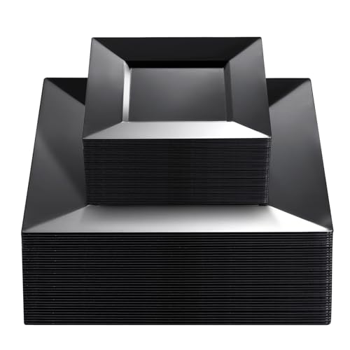 Liacere100PCS Black Plastic PlatesPremium Black Square Disposable PlatesInclude 50PCS 95inch Black Dinner Plates  50PCS 6inch Black Dessert Plates for PartyNew YearFathers Day