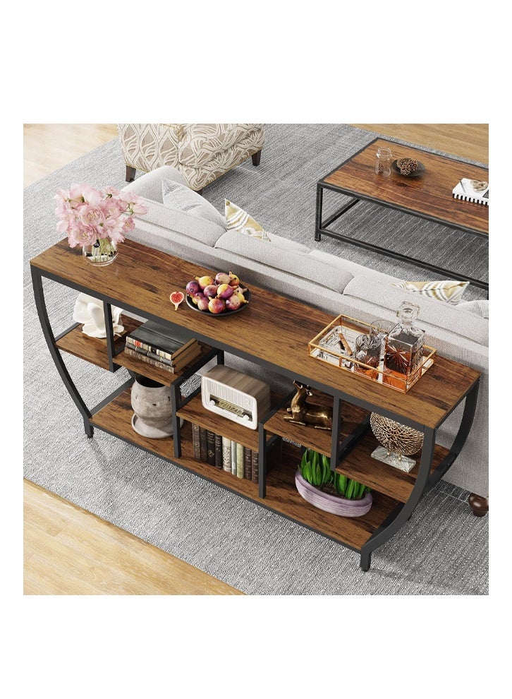 NKX Side Table with Storage Shelves, Narrow Long Console Table for Entryway, Living Room Hallway - Image 5