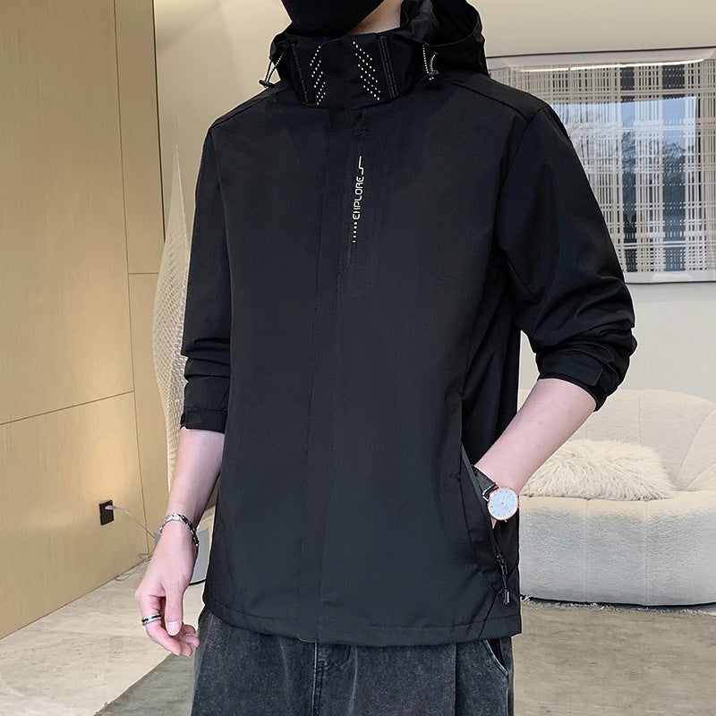 Cross-border Jacket Mens Charge Jacket Mens Hooded Autumn Thin Mountaineering Suit Mens European and American Jacket Mens Black (men's style) 