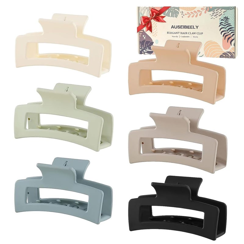 Auseibeely 6 Pack Square Claw Clips, Hair Clip for Women Girls, 3.5" Medium Non-slip Hair Clips, Rectangular Claw Clip,Strong Hold Matte Jaw Claws for Thin/Medium, Christmas Gifts - Image 1