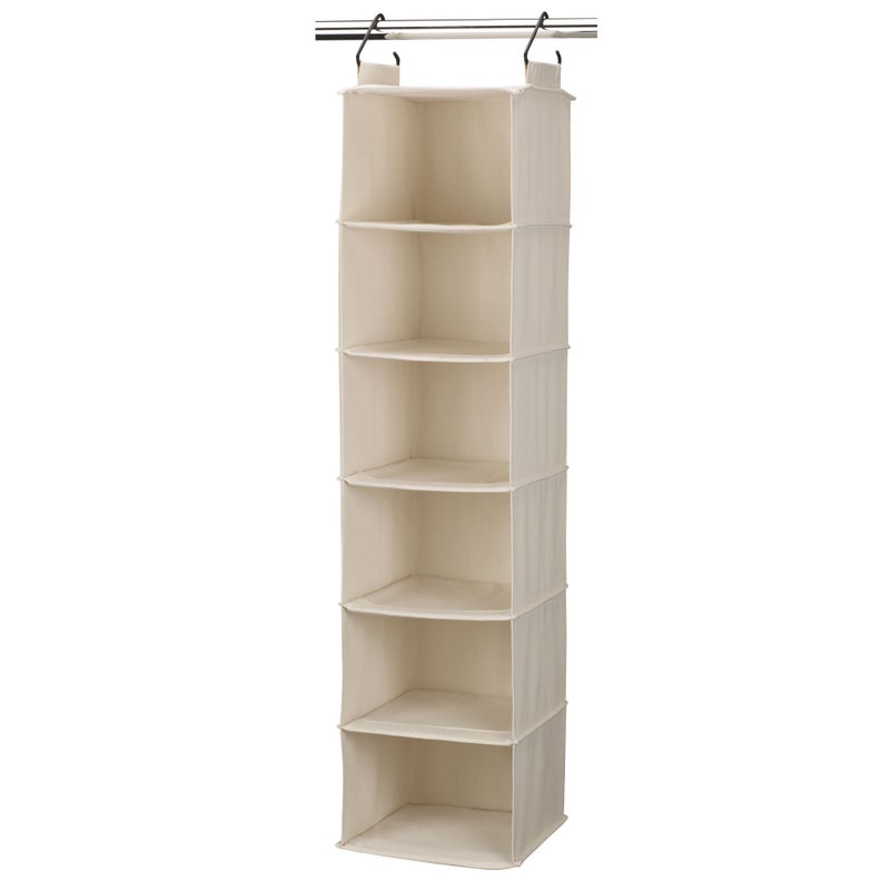 Household Essentials Cedarline 6-Shelf Hanging Closet Organizer, Heavy-Duty Cotton Canvas, Breathable, Versatile, Compact, Perfect for Rod or Wire Closets, Natural - Image 1