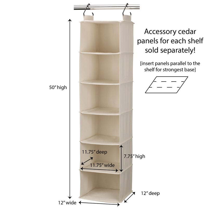 Household Essentials Cedarline 6-Shelf Hanging Closet Organizer, Heavy-Duty Cotton Canvas, Breathable, Versatile, Compact, Perfect for Rod or Wire Closets, Natural - Image 2