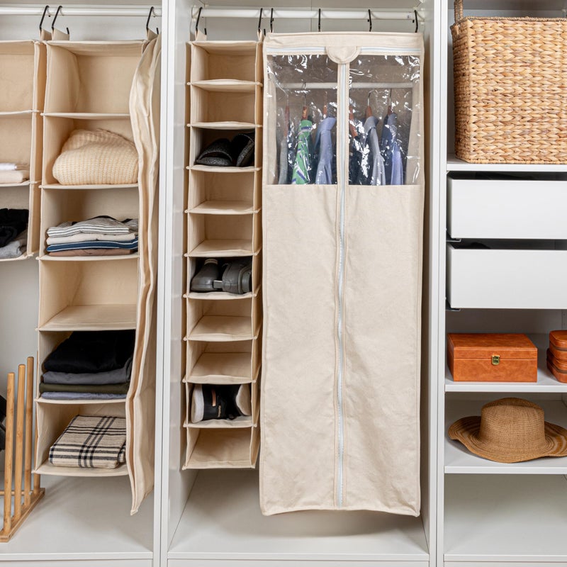 Household Essentials Cedarline 6-Shelf Hanging Closet Organizer, Heavy-Duty Cotton Canvas, Breathable, Versatile, Compact, Perfect for Rod or Wire Closets, Natural - Image 4