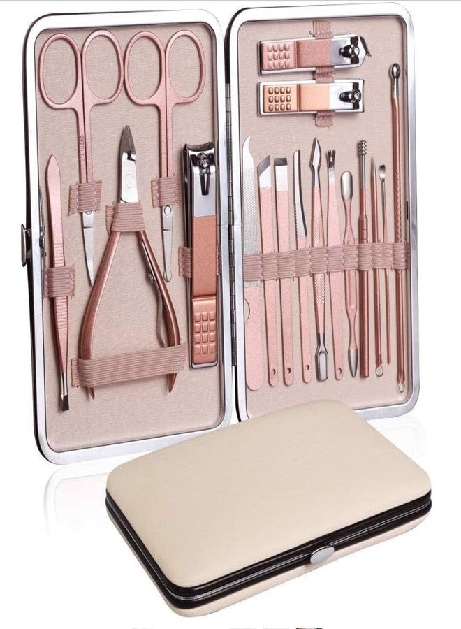 WEZOSHINET Manicure Set Professional Nail Clippers Pedicure Kit, 18 pcs Stainless Steel Nail Care Tools Grooming Kit with Luxurious Travel Leather Case for Thick Nails Men Women Gift (Rose Gold) - Image 1