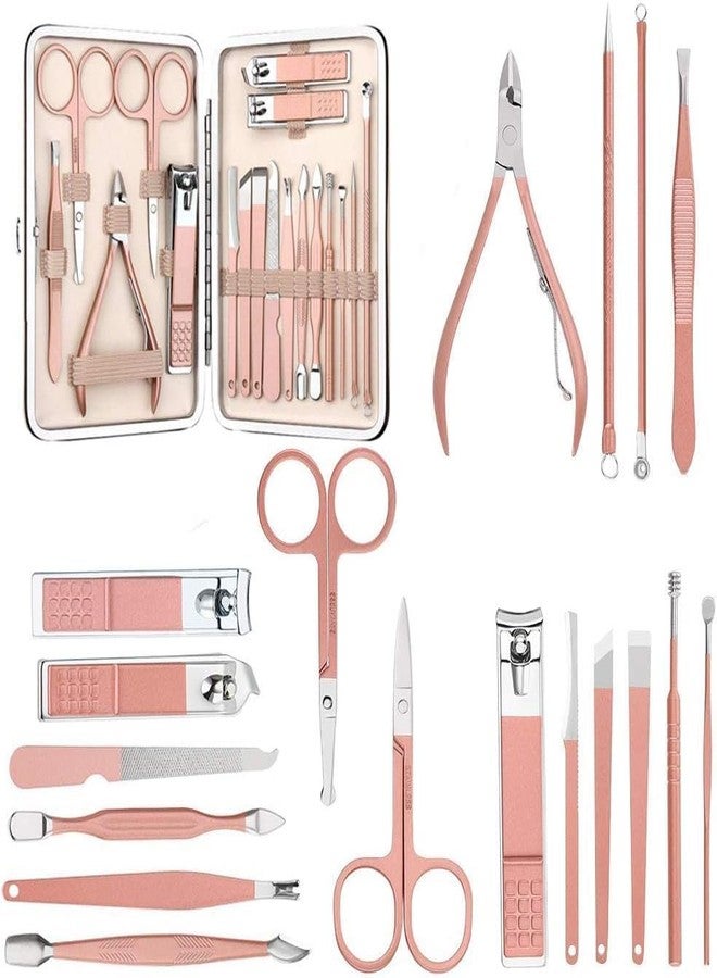 WEZOSHINET Manicure Set Professional Nail Clippers Pedicure Kit, 18 pcs Stainless Steel Nail Care Tools Grooming Kit with Luxurious Travel Leather Case for Thick Nails Men Women Gift (Rose Gold) - Image 2