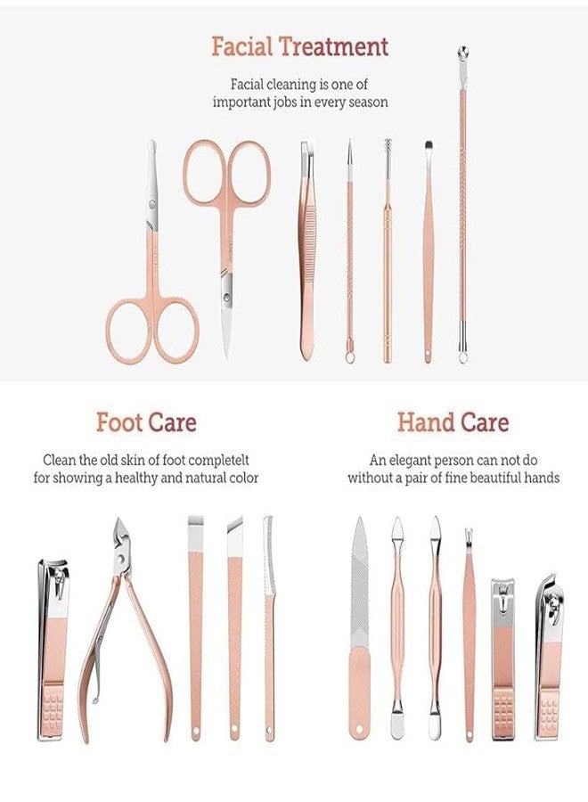 WEZOSHINET Manicure Set Professional Nail Clippers Pedicure Kit, 18 pcs Stainless Steel Nail Care Tools Grooming Kit with Luxurious Travel Leather Case for Thick Nails Men Women Gift (Rose Gold) - Image 3