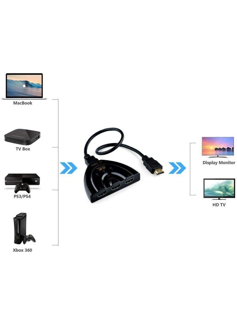 4K HDMI Switch 3-Port Video Switcher Splitter for HDTV 1080P PS4 DVD with IR Remote - Image 3