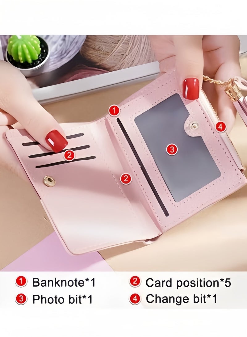 Halamodo Women's Zipper Wallet with Tassel Small Purse with Metal Snap Button Portable Leather Wallet Multifunction Bifold Wallets Credit Card Holder Wallet for Girls - Image 5