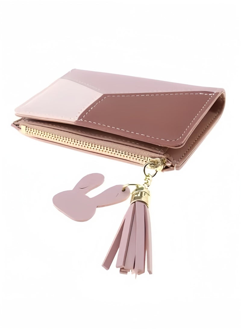 Halamodo Women's Zipper Wallet with Tassel Small Purse with Metal Snap Button Portable Leather Wallet Multifunction Bifold Wallets Credit Card Holder Wallet for Girls - Image 2