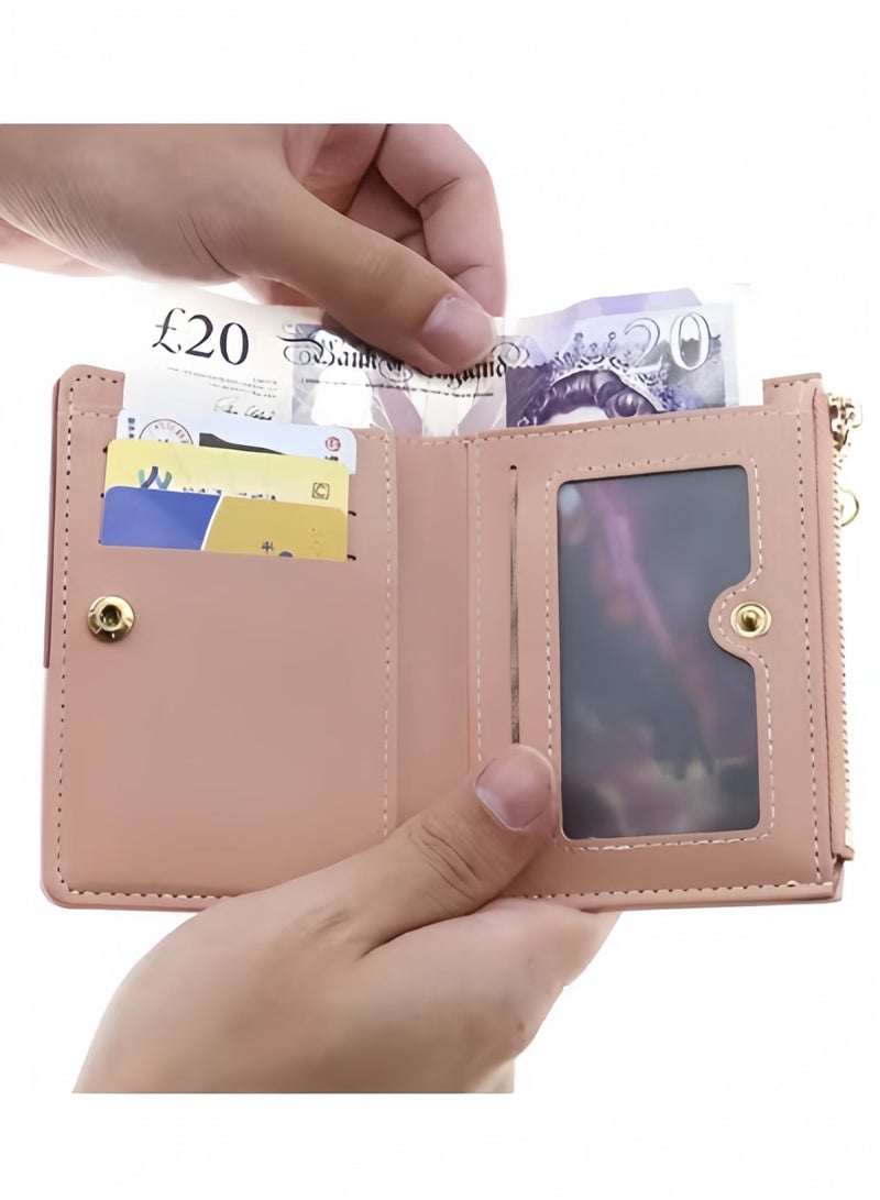 Halamodo Women's Zipper Wallet with Tassel Small Purse with Metal Snap Button Portable Leather Wallet Multifunction Bifold Wallets Credit Card Holder Wallet for Girls - Image 3