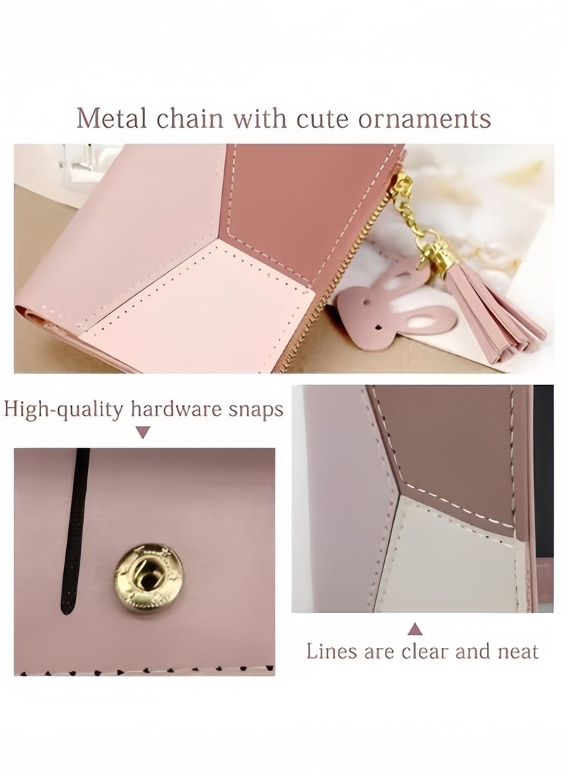 Halamodo Women's Zipper Wallet with Tassel Small Purse with Metal Snap Button Portable Leather Wallet Multifunction Bifold Wallets Credit Card Holder Wallet for Girls - Image 4