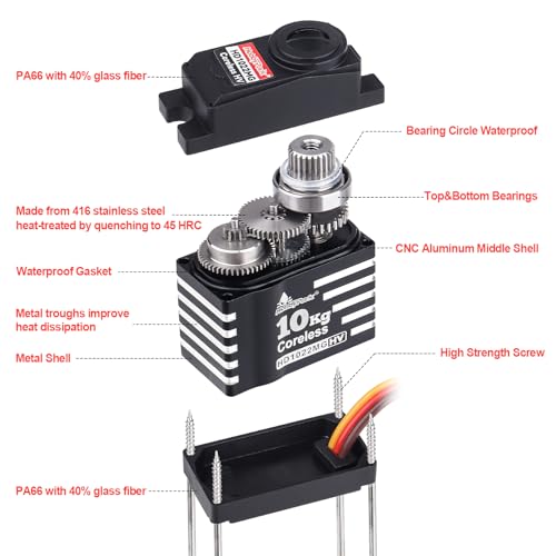 HobbyPark Waterproof 10kg RC Micro Servo High Torque Coreless Motor Metal Gears for 1/18 TRX4M Steering Servo & Sub-Micro Shift Servo TRX4 SCX10 1/10 RC Crawler Car Robot Digital Programmable 180° - Image 5