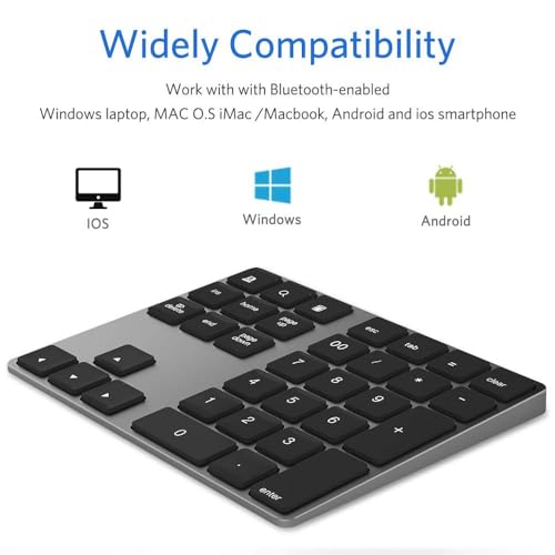 JOYEKY Bluetooth Number Pad, Wireless Numeric Keypad, USB-C Rechargeable External 34-Keys Numpad, Financial Data Entry Keyboard for iMac, MacBook Air/Pro, PC Desktop, Laptop Notebook - Image 2