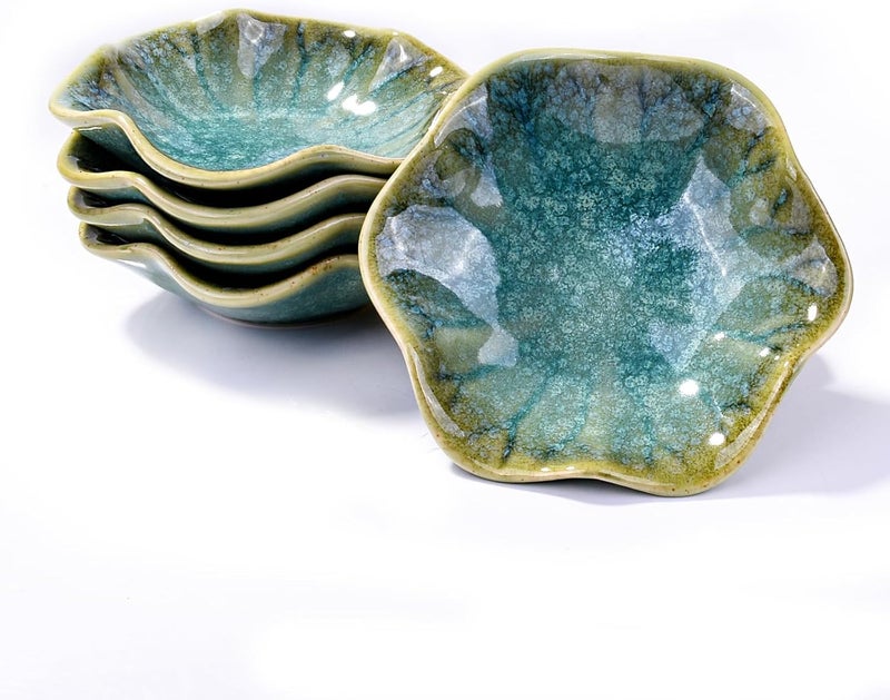 BOSILI Japanese Soy Sauce Dish Set of 5 Ceramic Green Dipping Bowls for Sushi Sauce Side Dish - Image 1