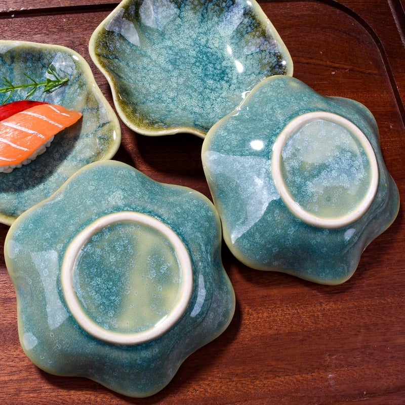 BOSILI Japanese Soy Sauce Dish Set of 5 Ceramic Green Dipping Bowls for Sushi Sauce Side Dish - Image 2