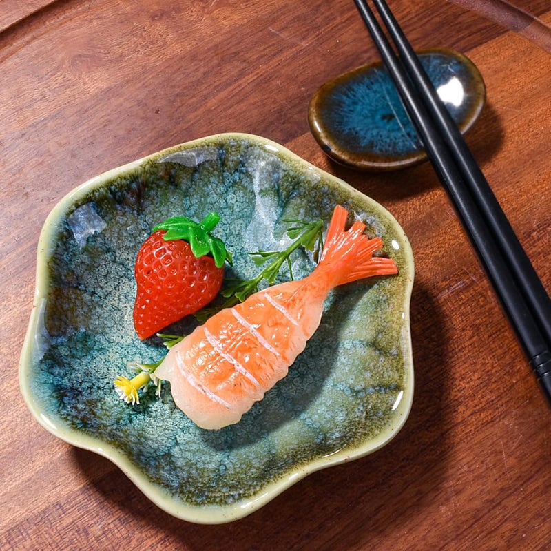 BOSILI Japanese Soy Sauce Dish Set of 5 Ceramic Green Dipping Bowls for Sushi Sauce Side Dish - Image 5