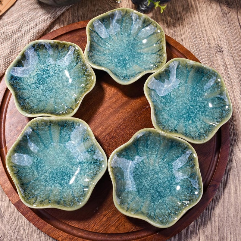 BOSILI Japanese Soy Sauce Dish Set of 5 Ceramic Green Dipping Bowls for Sushi Sauce Side Dish - Image 4