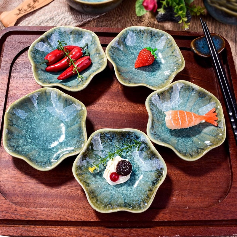 BOSILI Japanese Soy Sauce Dish Set of 5 Ceramic Green Dipping Bowls for Sushi Sauce Side Dish - Image 3
