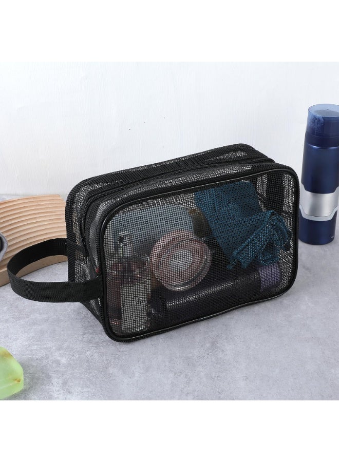 Medium Black Quick Dry Mesh Shower Caddy Bag, Portable Rectangle Toiletry Organizer for Gym, Travel, Camping, Dorm & Bathroom Storage - Image 3