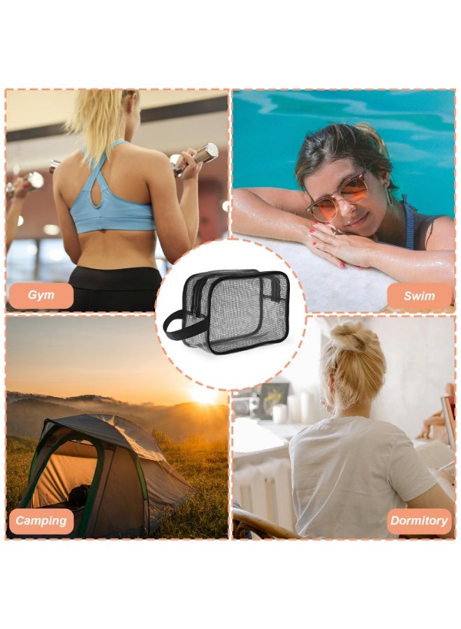 Medium Black Quick Dry Mesh Shower Caddy Bag, Portable Rectangle Toiletry Organizer for Gym, Travel, Camping, Dorm & Bathroom Storage - Image 4