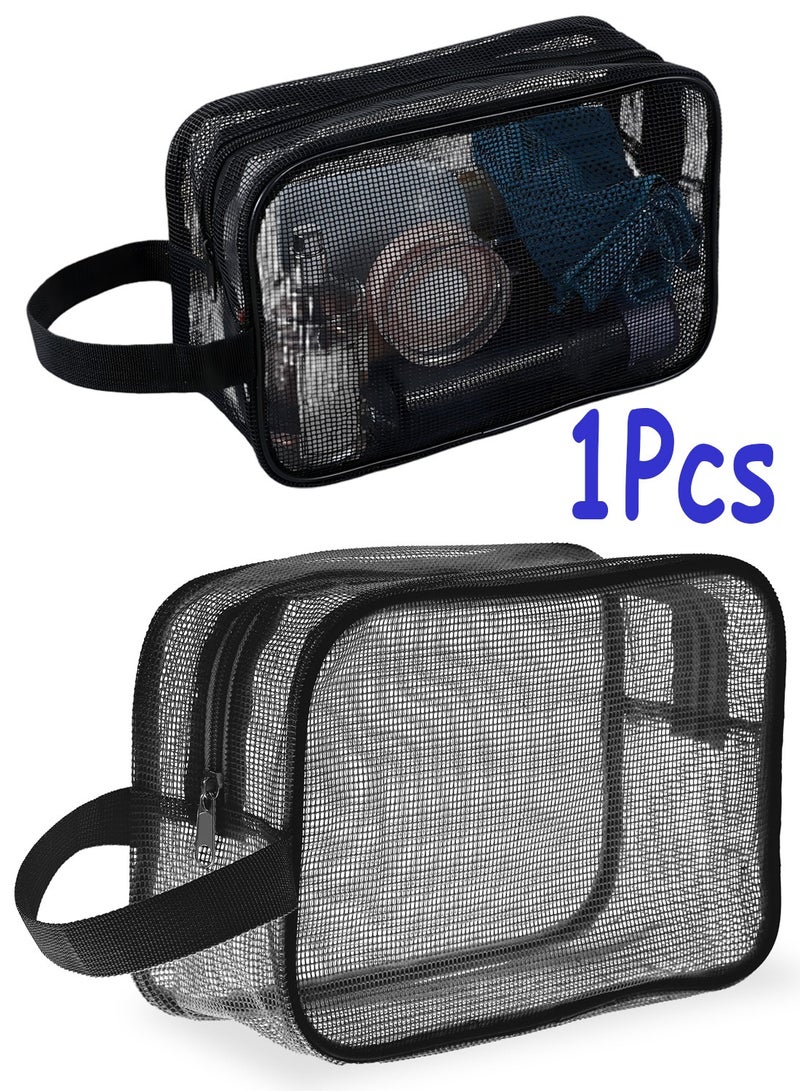 Medium Black Quick Dry Mesh Shower Caddy Bag, Portable Rectangle Toiletry Organizer for Gym, Travel, Camping, Dorm & Bathroom Storage - Image 1