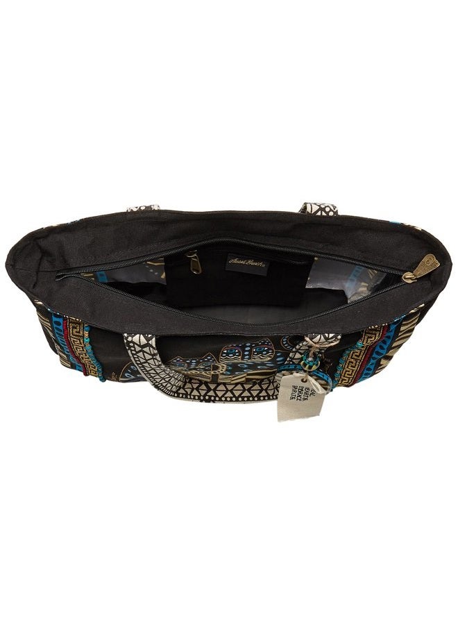Zeckos Laurel Burch 15 1/2 x 4 1/2 x 10-inch Spotted Cats Medium Tote Zipper Top - Image 5