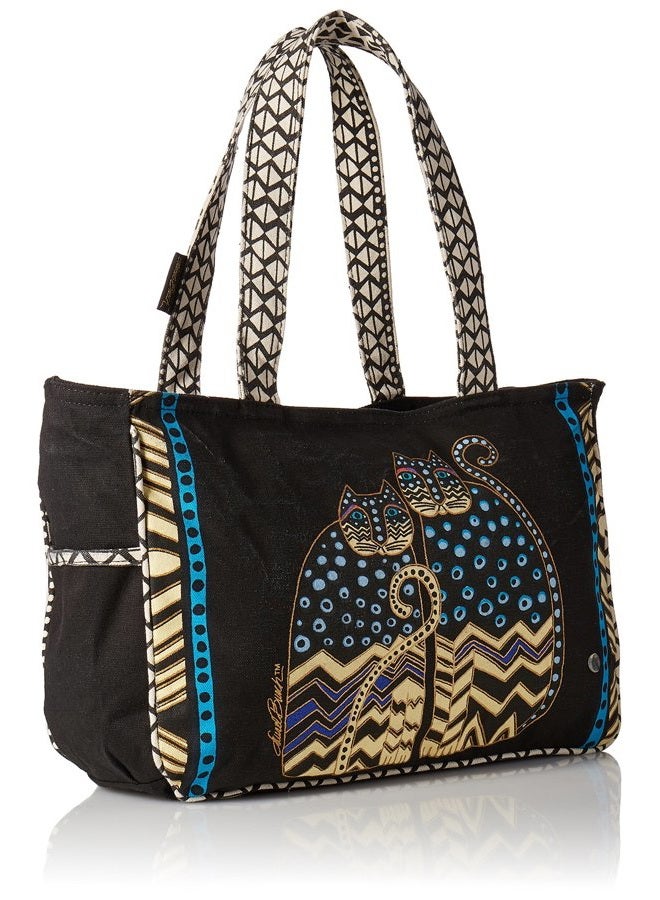 Zeckos Laurel Burch 15 1/2 x 4 1/2 x 10-inch Spotted Cats Medium Tote Zipper Top - Image 2