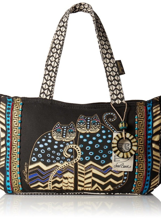 Zeckos Laurel Burch 15 1/2 x 4 1/2 x 10-inch Spotted Cats Medium Tote Zipper Top - Image 1