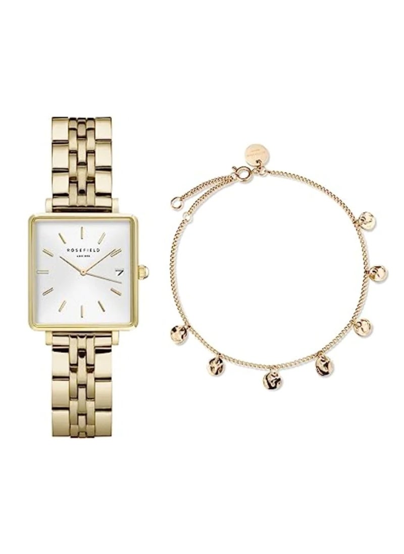 RoseField The Boxy Xs White Steel and Multi Liquid Charms Bracelet Gold ladies Watch BMWLBG-X241  - Image 1