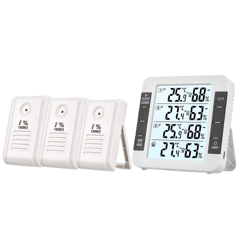 3 Channel Digital Indoor Outdoor Thermohygrometer with Remote Sensor 328ft/ 100m Backlight Thermometer Humidity Meter Comfortable Level Temperature Humidity Monitor with 3 Transmitters for Home - Image 1