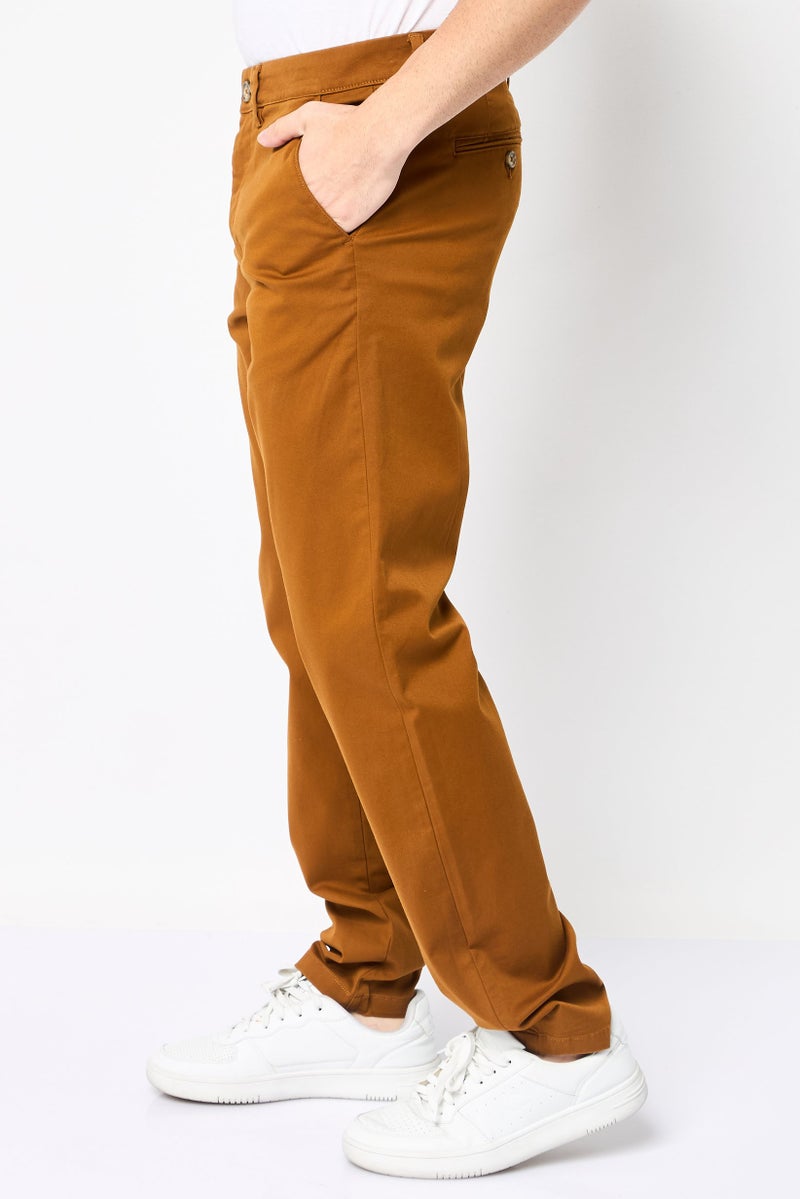 Selected Homme Men Slim Fit Solid Chino Pants, Brown  - Image 3